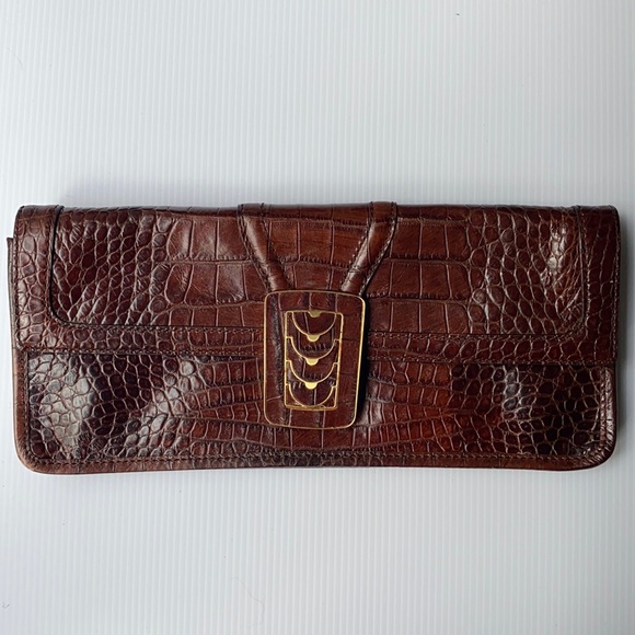 RARE Cole Haan Elena Croc Textured Leather Clutch - Picture 1 of 7